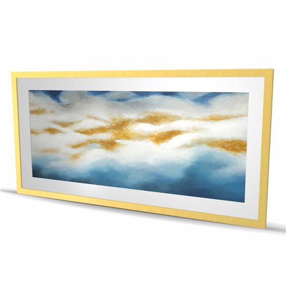 Begin Home Decor C1FM2448LQUWBU 24 x 48 in. Abstract Clouds - Gold Framed Matted Print for Home Decor