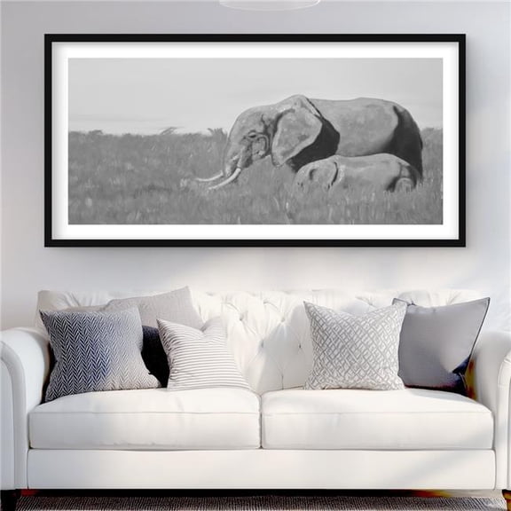 Begin Home Decor C1FM2448O122GP 24 x 48 in. Elephants in the Savannah - African Gray Framed Print Decor