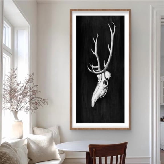 Begin Home Decor C1FM2448O2MGEL 24 x 48 in. Deer Skull in the Dark - Rustic Livingroom Framed Print