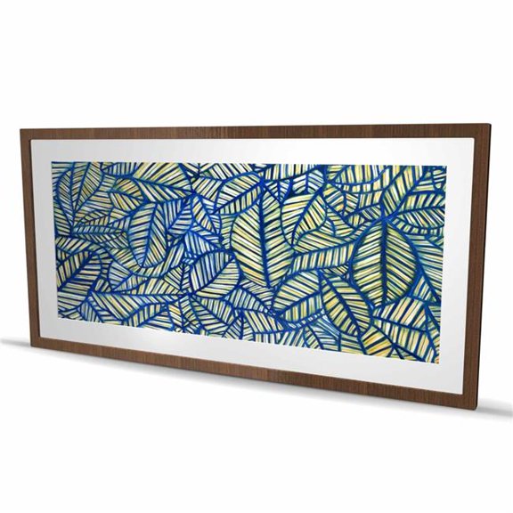 Begin Home Decor C1FM2448OAF404 24 x 48 in. Blue Leaf Patterns - Framed Matted Print for Home Decor