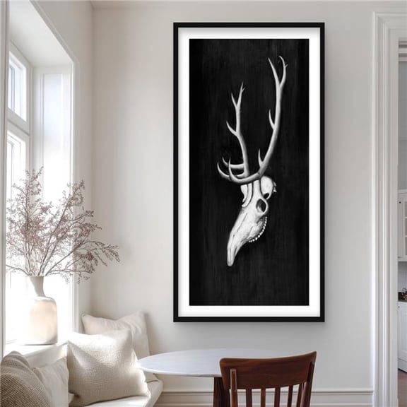 Begin Home Decor C1FM2448PBX1JD 24 x 48 in. Deer Skull in the Dark - White Deer Framed Matted Print