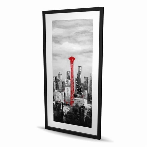 Begin Home Decor C1FM2448RMLRC0 24 x 48 in. Space Needle in Red - Black Places Framed Matted Print Decor