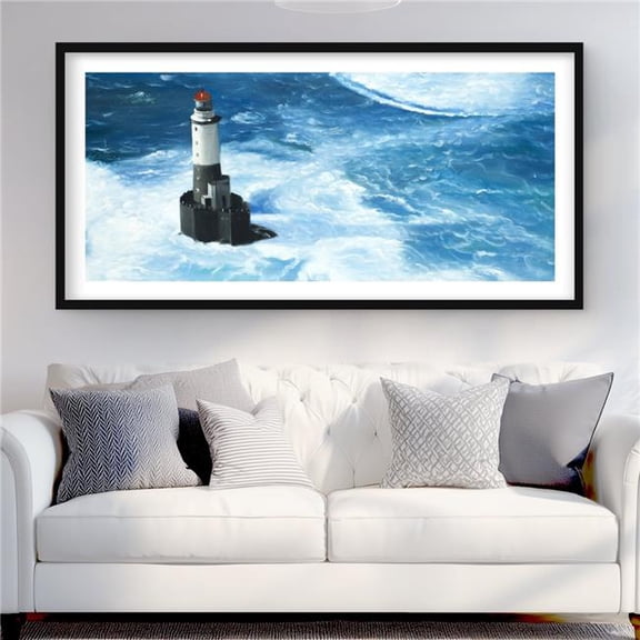 Begin Home Decor C1FM2448SKJBA9 24 x 48 in. Unleashed Waves on A Lighthouse - Coastal Bedroom Print