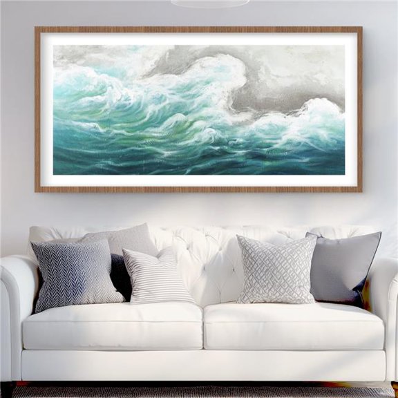 Begin Home Decor C1FM2448V57D6U 24 x 48 in. Seaside - Turquoise Waves Framed Matted Print for Home Decor