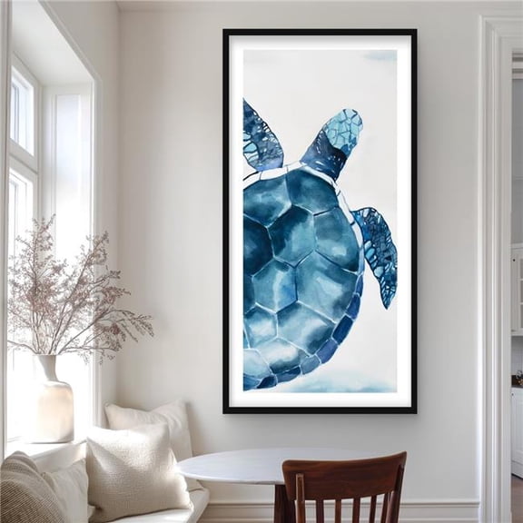 Begin Home Decor C1FM2448VSMTTP 24 x 48 in. Blue Turtle - Coastal Reptile Framed Matted Print for Decor