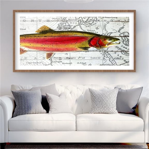 Begin Home Decor C1FM2448WK1TB7 24 x 48 in. Pink Trout on A Map - Framed Matted Print for Home Decor