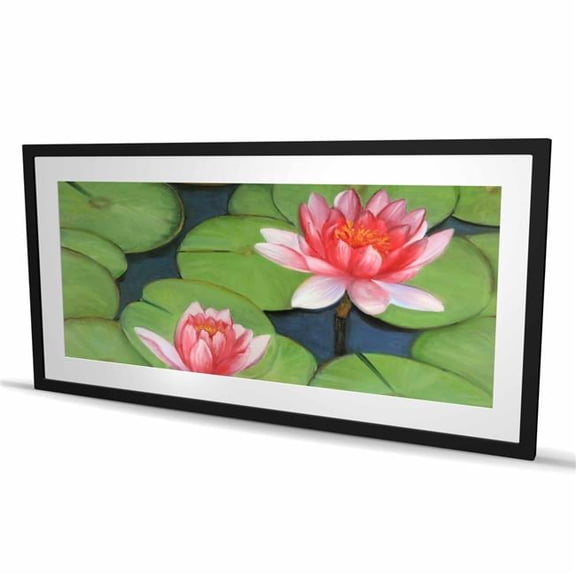 Begin Home Decor C1FM2448WS52W1 24 x 48 in. Lotus Flowers in A Swamp - Green Framed Matted Print Decor