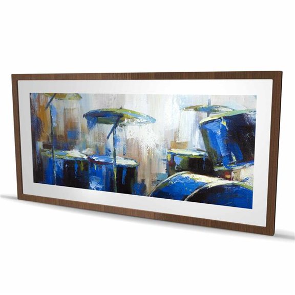 Begin Home Decor C1FM2448ZC8PFH 24 x 48 in. Abstract Drums - Musical Classic Blue Framed Matted Print