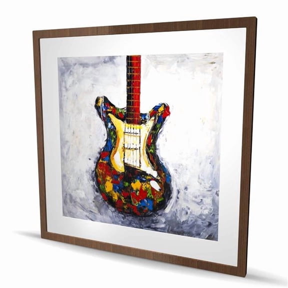 Begin Home Decor C1FM363605ZPJ4 36 x 36 in. Colorful Guitar - Black Musical Framed Matted Print Decor