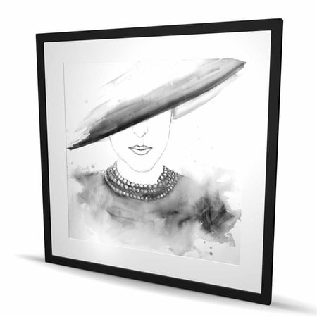 Begin Home Decor C1FM363615DC8I 36 x 36 in. Mysterious Lady with Hat - Black & White Framed Print Decor