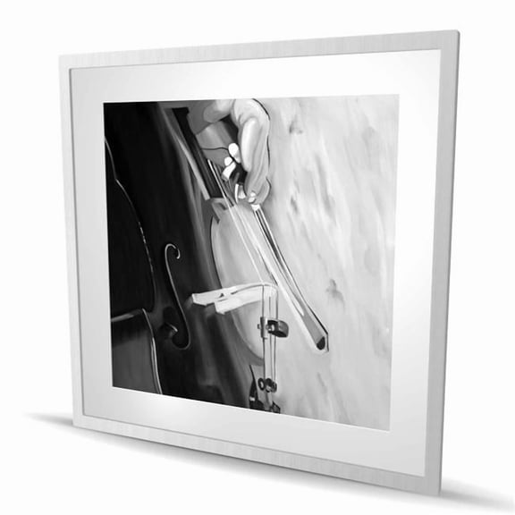 Begin Home Decor C1FM36361WXEOL 36 x 36 in. Musician with Cello Mono Colors - White Framed Matted Print