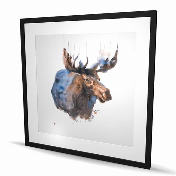 Begin Home Decor C1FM36362UB2Q1 36 x 36 in. Abstract Blue Moose - Rustic Holidays Framed Matted Print