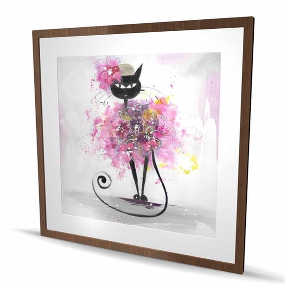 Begin Home Decor C1FM36363XMGTS 36 x 36 in. Cartoon Cat with Pink Flowers - Framed Print for Kids Decor