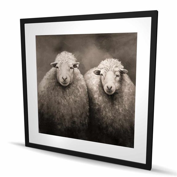 Begin Home Decor C1FM36364PMLR6 36 x 36 in. Sheep Sepia - Rustic Framed Matted Print for Home Decor