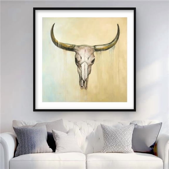 Begin Home Decor C1FM36364V0Y6T 36 x 36 in. Cow Skull - Rustic Framed Matted Print for Home Decor