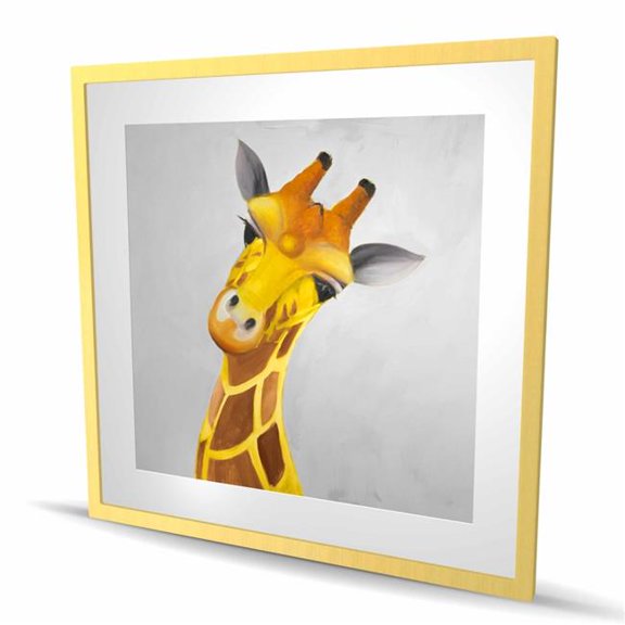 Begin Home Decor C1FM36366H62WV 36 x 36 in. Curious Giraffe - Yellow Framed Matted Print for Home Decor