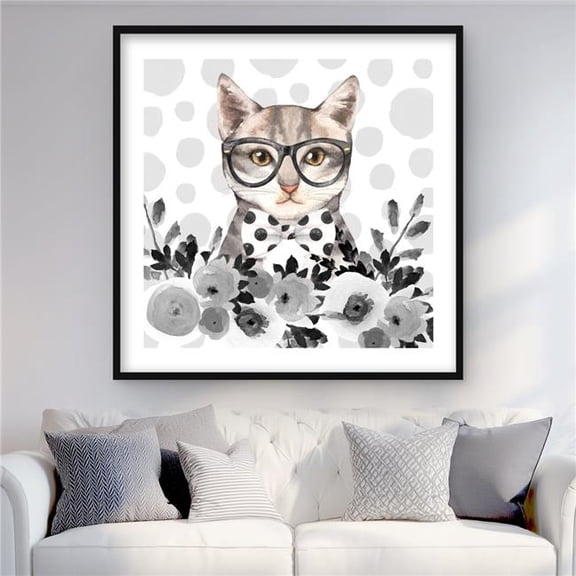 Begin Home Decor C1FM36366VTN51 36 x 36 in. Geek Cat - Illustrative Feline Matted Print for Home Decor
