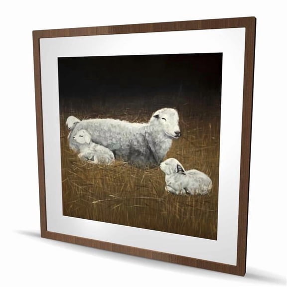 Begin Home Decor C1FM363687T1RP 36 x 36 in. Sheep & Lambs Framed Matted Print - Farm Animal Decor