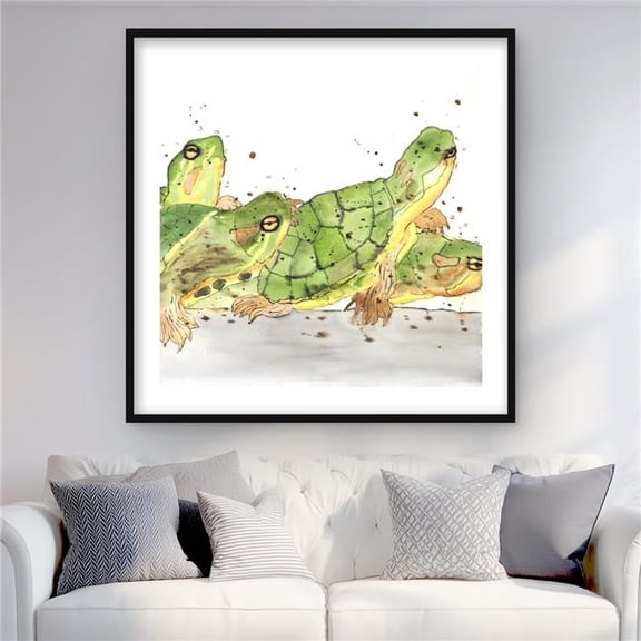 Begin Home Decor C1FM363688RSYE 36 x 36 in. Small Aquatic Turtles - Brown Framed Matted Print for Decor
