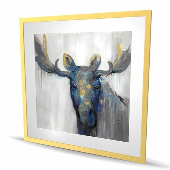Begin Home Decor C1FM36368JIXPH 36 x 36 in. Blue Moose - Holidays Classic Blue Framed Matted Print Decor