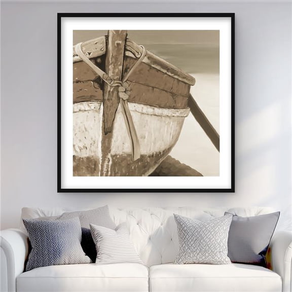 Begin Home Decor C1FM3636985NJH 36 x 36 in. Tied Up Rowing Boat - Brown Sepia Framed Matted Print Decor