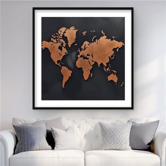 Begin Home Decor C1FM36369RHJBD 36 x 36 in. Rusted Map - Blue Prints American Framed Matted Print Decor