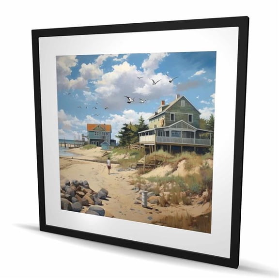 Begin Home Decor C1FM3636A1HRFM 36 x 36 in. Beach Walk - Beige Sea Framed Matted Print for Home Decor