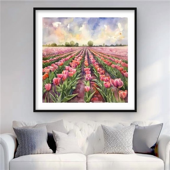 Begin Home Decor C1FM3636A8XXZZ 36 x 36 in. Rose Row - Pink Framed Matted Print for Home Decor