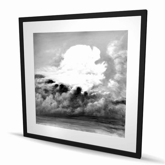 Begin Home Decor C1FM3636ATB5WB 36 x 36 in. Clouds - Black & White Framed Matted Print - Landscape Decor