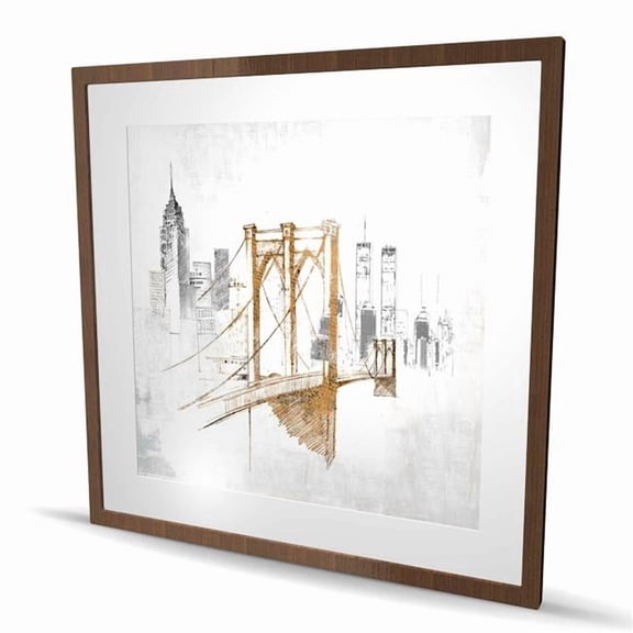 Begin Home Decor C1FM3636B3VWF5 36 x 36 in. Brooklyn Bridge Blurry Sketch - Gray Framed Matted Print