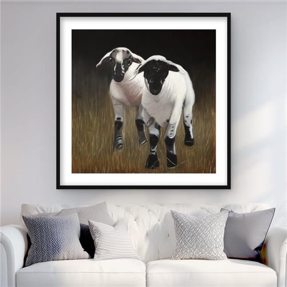 Begin Home Decor C1FM3636BJ6MF1 36 x 36 in. Two Lambs Framed Matted Print - Farm Animal Home Decor