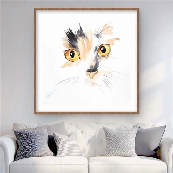 Begin Home Decor C1FM3636C0EMMV 36 x 36 in. Watercolor Cat Face Closeup - Feline Scandinavian Print