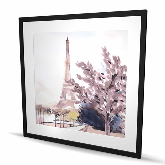 Begin Home Decor C1FM3636CD0L12 36 x 36 in. Paris & Eiffel Scene - Framed Matted Print for Home Decor