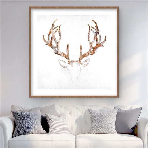Begin Home Decor C1FM3636CESSIW 36 x 36 in. Wood Looking Deer Head - Framed Matted Print for Home Decor