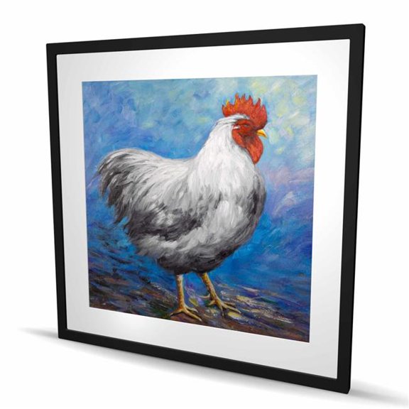 Begin Home Decor C1FM3636CTLHIU 36 x 36 in. Gray Rooster - Contemporary Framed Matted Print - Home Decor