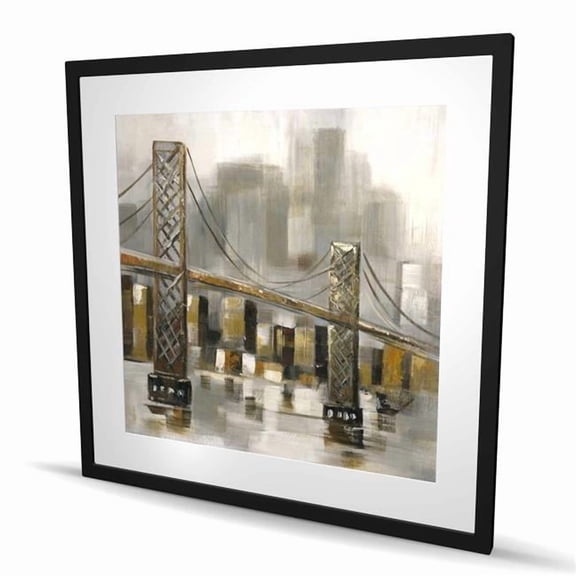 Begin Home Decor C1FM3636DB1SPR 36 x 36 in. Bridge by A Cloudy Day - Office Gray Framed Matted Print