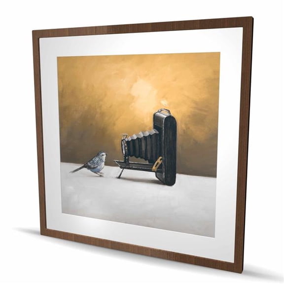 Begin Home Decor C1FM3636DB4IMW 36 x 36 in. Old Camera with Bird - Gold Framed Matted Print - Home Decor
