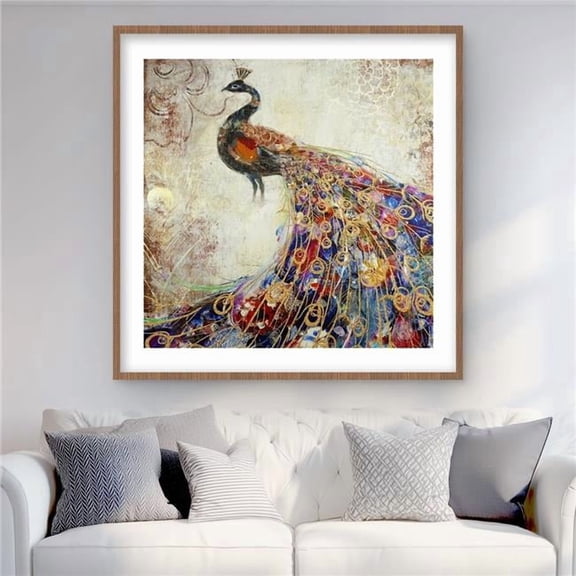 Begin Home Decor C1FM3636DFPJS8 36 x 36 in. Majestic Peacock - Exotic Framed Matted Print for Home Decor