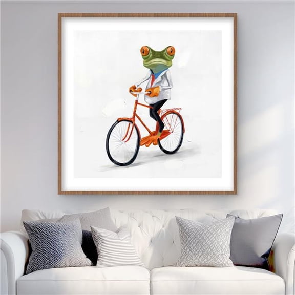 Begin Home Decor C1FM3636DQ4KPY 36 x 36 in. Funny Frog Riding A Bike - Hobbies Contemporary Framed Print