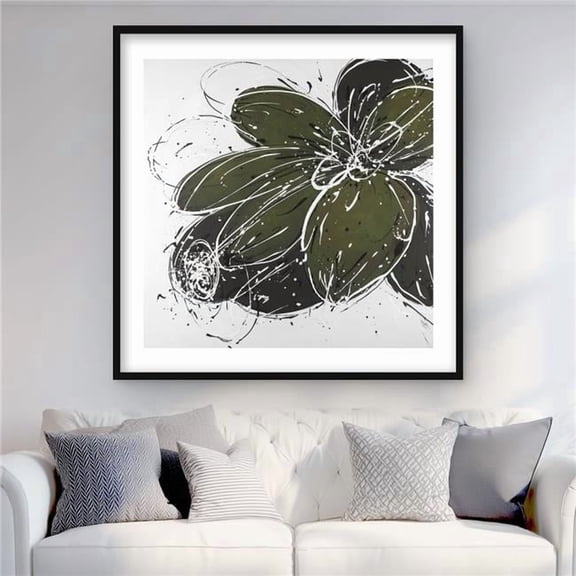 Begin Home Decor C1FM3636DT5X18 36 x 36 in. Green Flower with Splash Outline - Modern Framed Print Decor