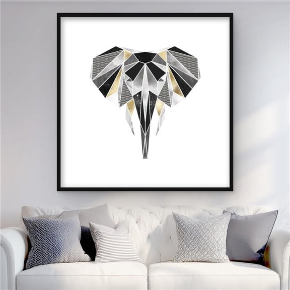 Begin Home Decor C1FM3636FQJHWQ 36 x 36 in. Geometric Elephant - Silver Bohemian Framed Matted Print