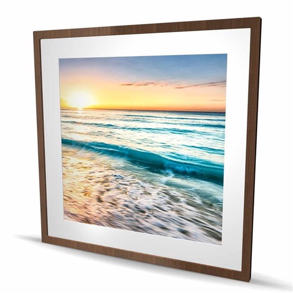 Begin Home Decor C1FM3636G1V745 36 x 36 in. Teal Waves - Orange Framed Matted Print for Home Decor