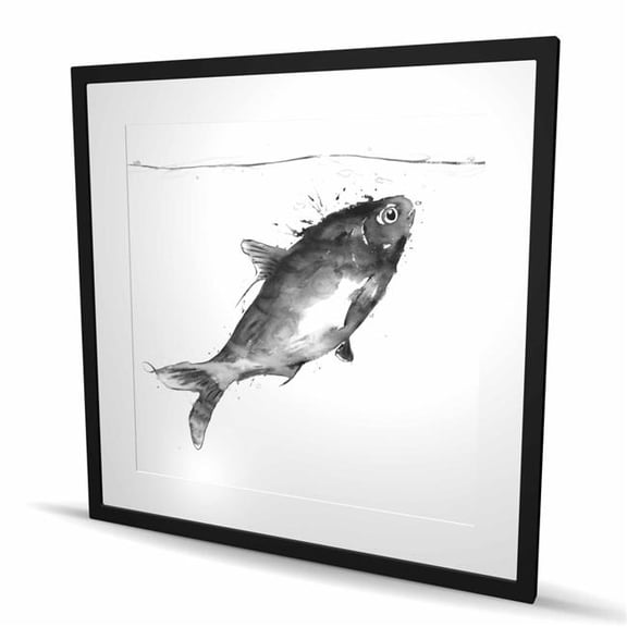 Begin Home Decor C1FM3636GWBP72 36 x 36 in. Happy Swimming Fish - Black Livingroom Framed Matted Print