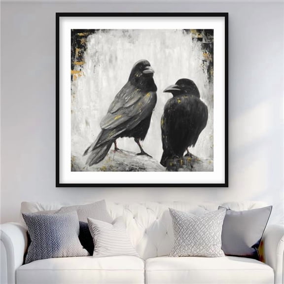 Begin Home Decor C1FM3636GXNL6E 36 x 36 in. Two Crows Birds - Framed Matted Print for Home Decor