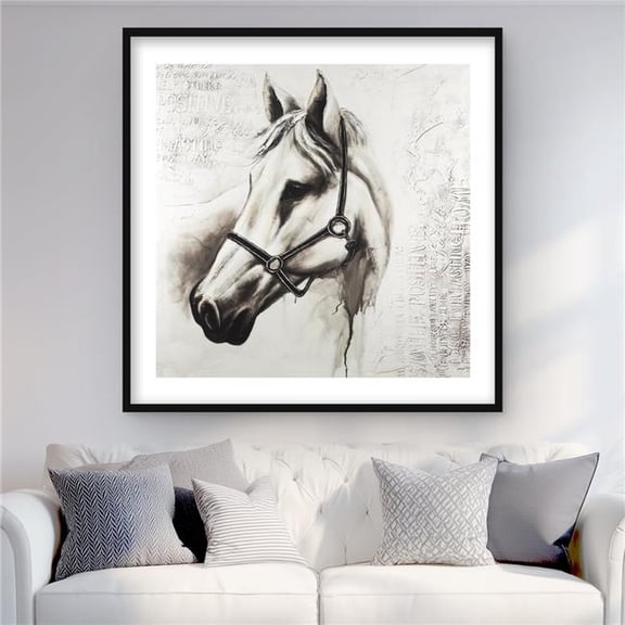 Begin Home Decor C1FM3636H0ZEAV 36 x 36 in. Flicka White Horse Framed Matted Print for Home Decor