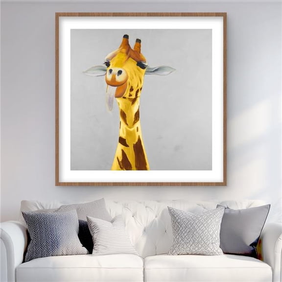Begin Home Decor C1FM3636H2TQZP 36 x 36 in. Funny Giraffe Face - Gray Animals Framed Matted Print Decor