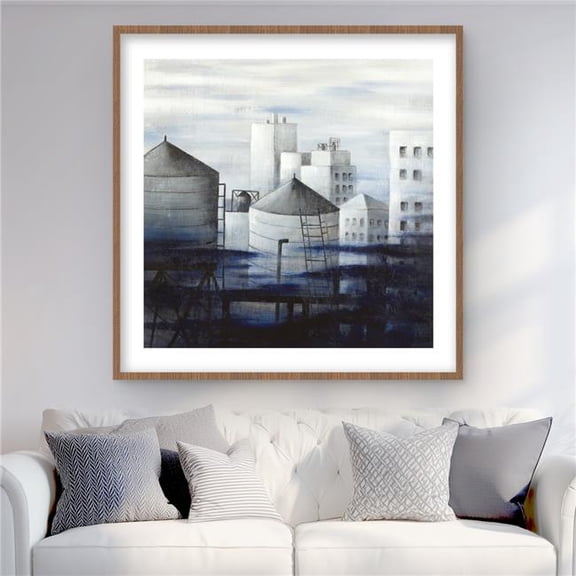 Begin Home Decor C1FM3636HMBV4N 36 x 36 in. Gray City with Blue Clouds - Contemporary Livingroom Print
