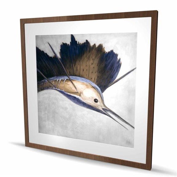 Begin Home Decor C1FM3636HQ0TWY 36 x 36 in. Abstract Swordfish - Coastal Blue Framed Matted Print Decor