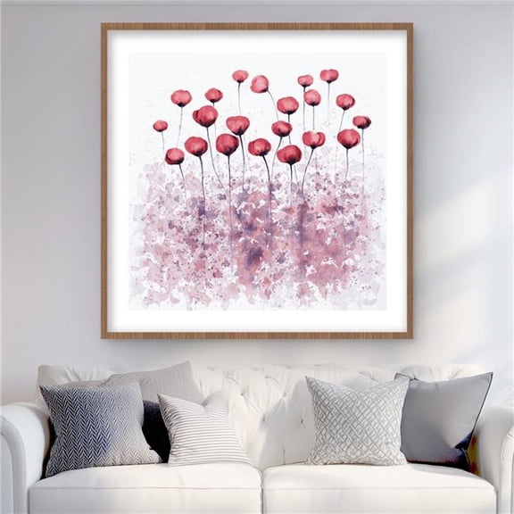 Begin Home Decor C1FM3636HSGOMN 36 x 36 in. Pink Flowers with Paint Splash - Framed Matted Print Decor