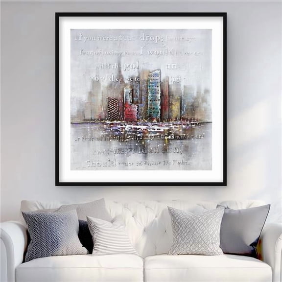 Begin Home Decor C1FM3636JEXB4B 36 x 36 in. Cityscape with Typography in Relief - Framed Matted Print